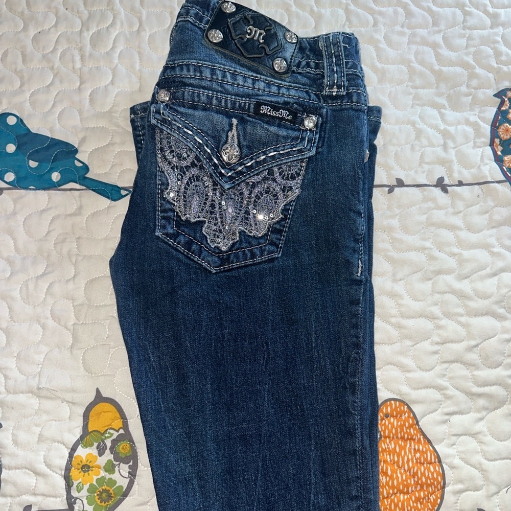 Miss Me Women's Dark Blue Jeans with Lace Accent